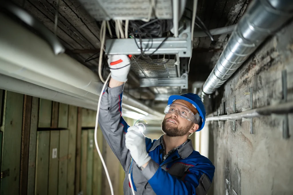 Electrician Installing Wiring in a Ceiling